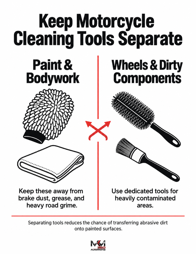 Keep Motorcycle Cleaning Tools Separate - Infographic